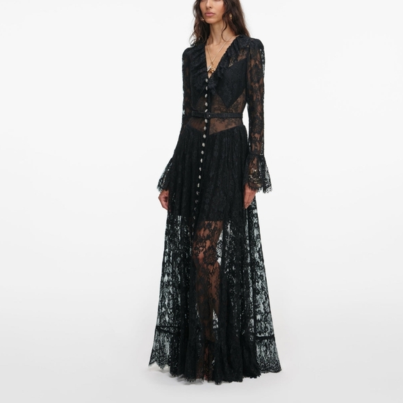 Self-Portrait Black Lace Ruffle Maxi Dress - Picture 2 of 13